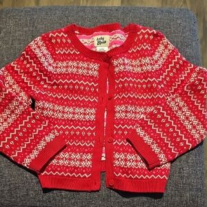 OshKosh B'gosh Red Pink White Knit Sweater Button Size 24 Months Toddler Girl